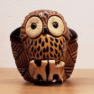 Artesania Rinconada Baby Barn Owl Handcarved Pottery Figurine, SIGNED, EUC